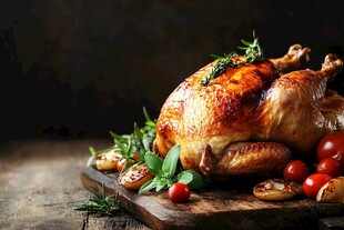 烤全鸡搭配新鲜蔬果