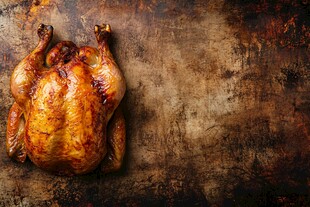 烤全鸡置于复古背景上