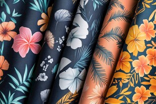 多彩热带花卉图案布料