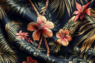 热带花卉棕榈叶印花布料