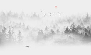 森林意境水墨画背景墙壁纸壁画