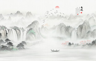 国画水墨山水风景画