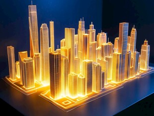 璀璨发光的城市建筑模型