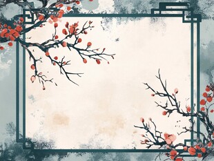 中式水墨梅花边框背景图