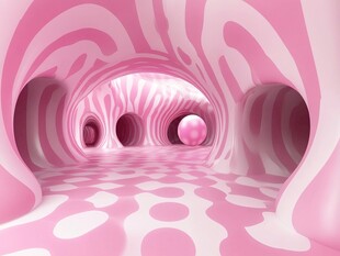梦幻粉色几何隧道空间
