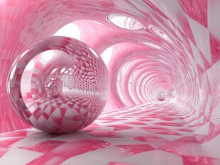 梦幻粉色空间中的反光球体