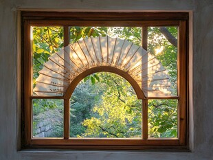 窗映树影 扇形玻璃添雅韵