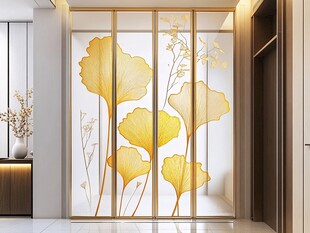 银杏图案玻璃移门装饰