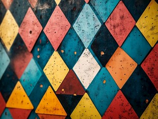 彩色菱形拼接复古墙面