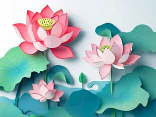 立体纸艺荷花荷叶美景