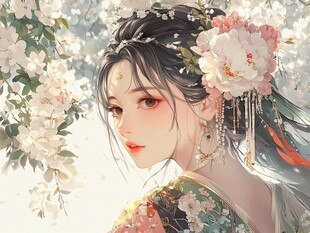 古风佳人花间俏立