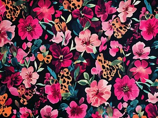 多彩花卉豹纹印花图案