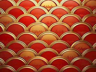 中式红金鱼鳞纹华丽背景