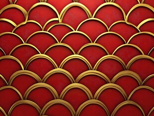 红底金色鱼鳞纹装饰图案