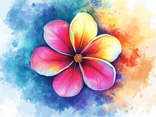 水彩绘多彩鸡蛋花