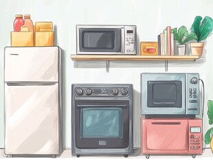 厨房电器与绿植温馨场景