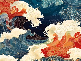 中式海浪图腾 传统美学画面