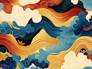 中式海浪云纹绚丽图案