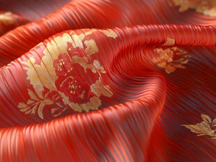 红色织锦花纹丝绸特写