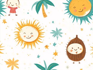 夏日卡通童趣图案元素