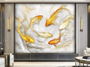 九鱼图装饰的雅致客厅墙面