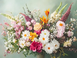 多彩缤纷鲜花花束展示