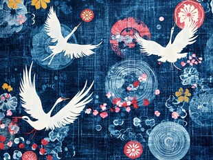 日式和风仙鹤花卉图案