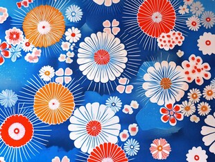 蓝色背景多彩花卉图案