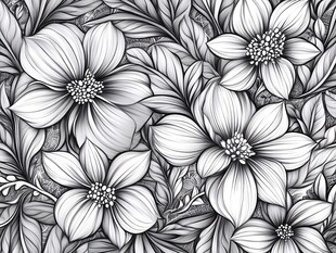 黑白花卉图案精美插画