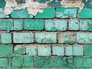 斑驳绿砖墙纹理特写
