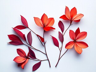 橙红花朵与红叶的美妙组合