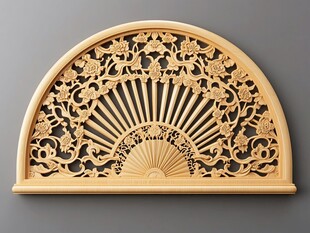 中式木雕扇形镂空装饰