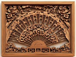 中式木雕扇面精美工艺品