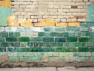 斑驳彩砖墙 岁月的痕迹