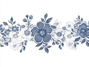 蓝白花卉图案装饰花边