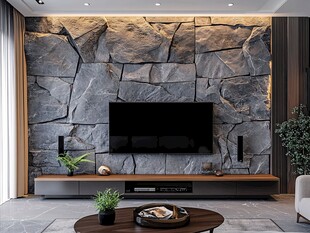 石纹电视背景墙家居一角