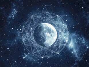 梦幻星空下的几何月亮