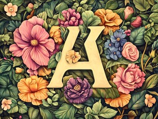 花卉环绕的字母A图案