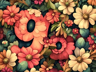 花卉环绕的数字9插画