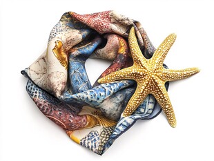 海洋风丝巾搭配海星装饰