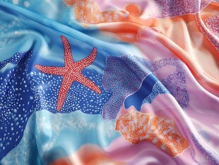 海洋风印花丝绸面料