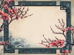 中式古风桃花边框背景图