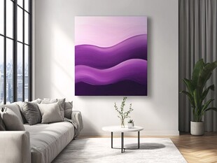 紫色波浪挂画的雅致客厅