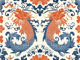 双鲤龙纹中式传统图案