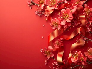 红梅金带贺新春