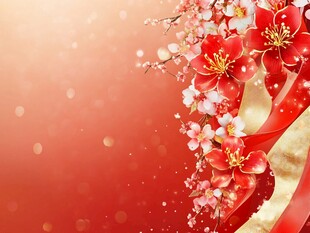 喜庆红底花卉背景图