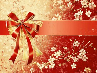 喜庆红底蝴蝶结花卉背景图