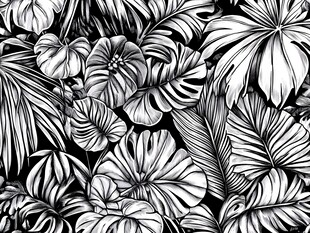 黑白热带植物叶片图案