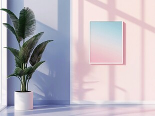 简约室内绿植与渐变挂画