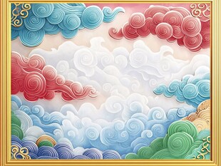 中式多彩祥云装饰图案
